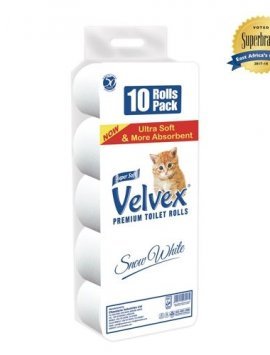 Velvex 2 Ply Premium Unwrapped White Toilet Tissue - 10 Pack